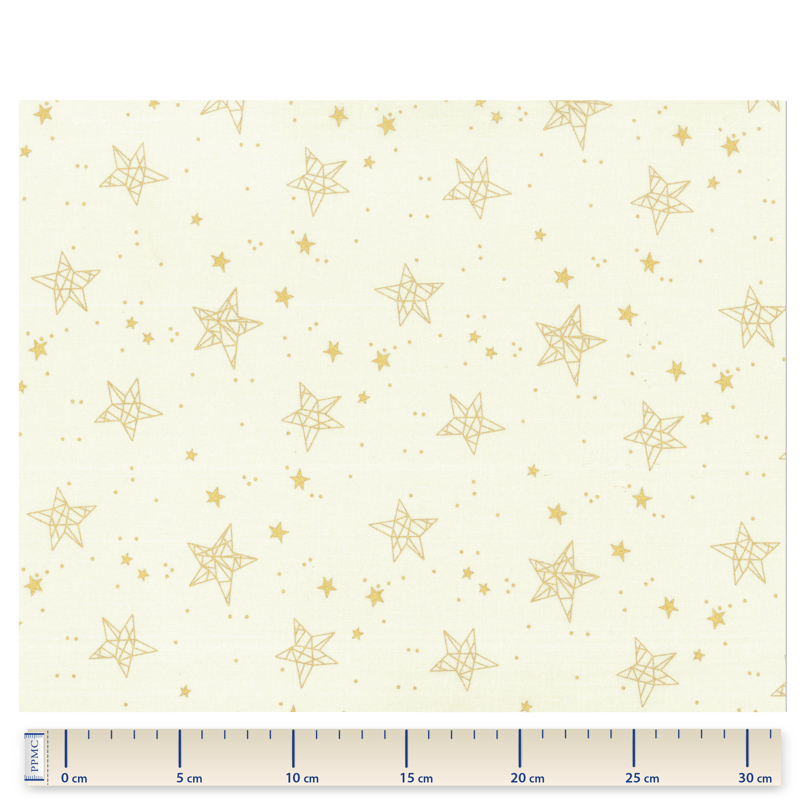 Tissu Coton Au Mètre Étoiles Géométriques Écru Doré Ex1109
