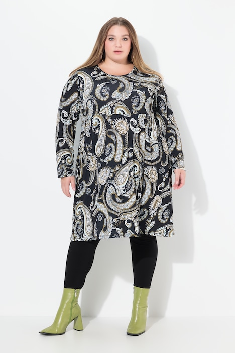 Jerseykleid, Paisley, A-Linie, Rundhals, Langarm