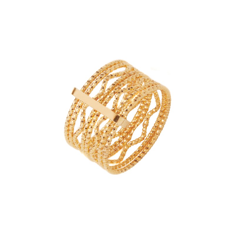 Bague Argent Dorée Anneaux Ondulés