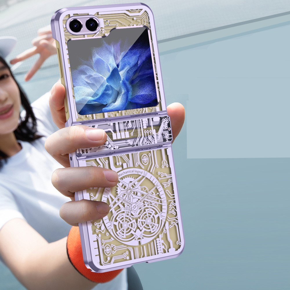 Samsung Galaxy Z Flip7 FE / Z Flip6 5G Hybrid Hardcase Hülle Galvanisierter Rahmen Mechanisches Design - Gold