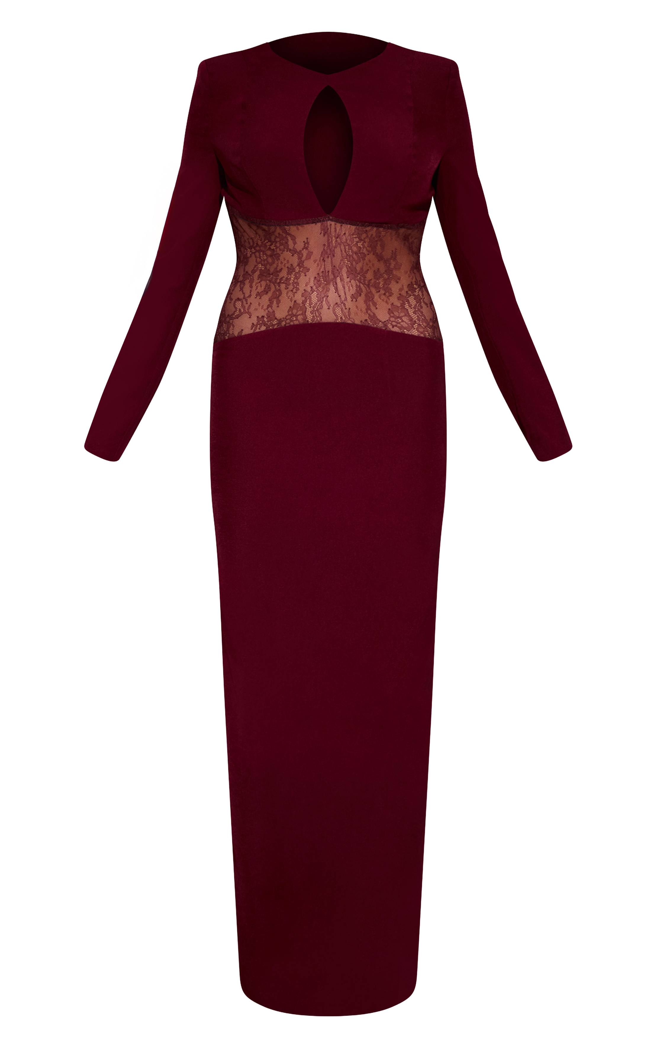 Rouge Bordeaux Robe Longue En Dentelle Avec Découpes