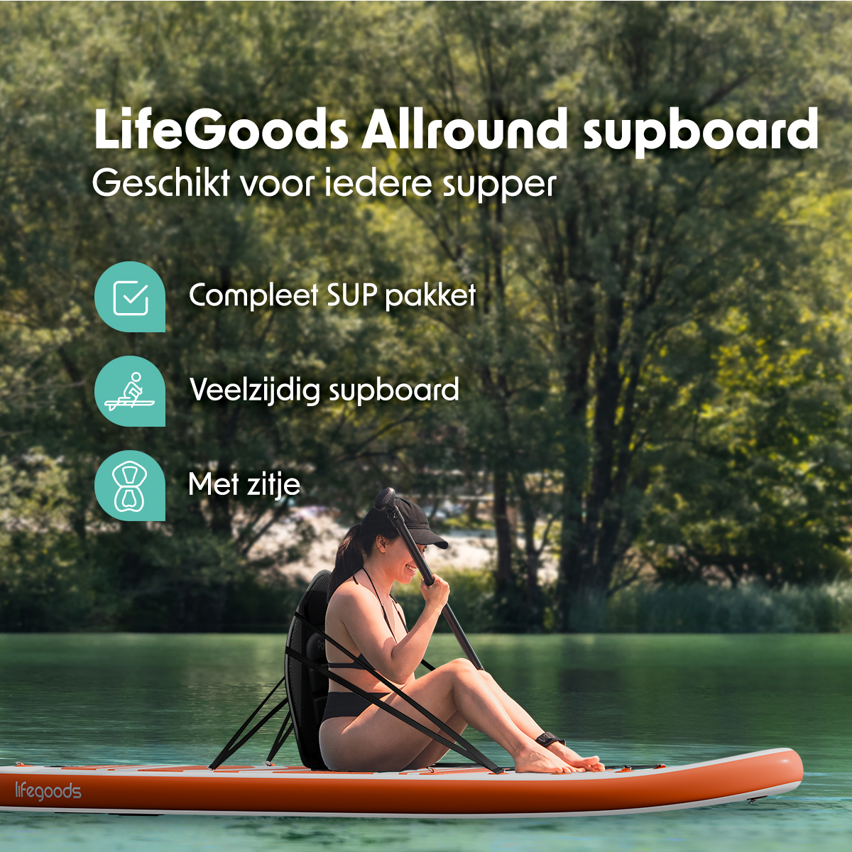 LifeGoods PaddlePro SUP Board met zitje - White/Orange