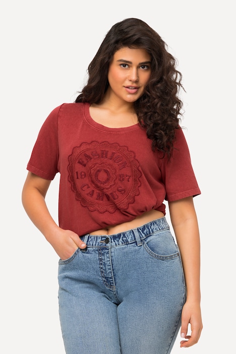 T-Shirt, College-Stickerei, Rundhals, Halbarm