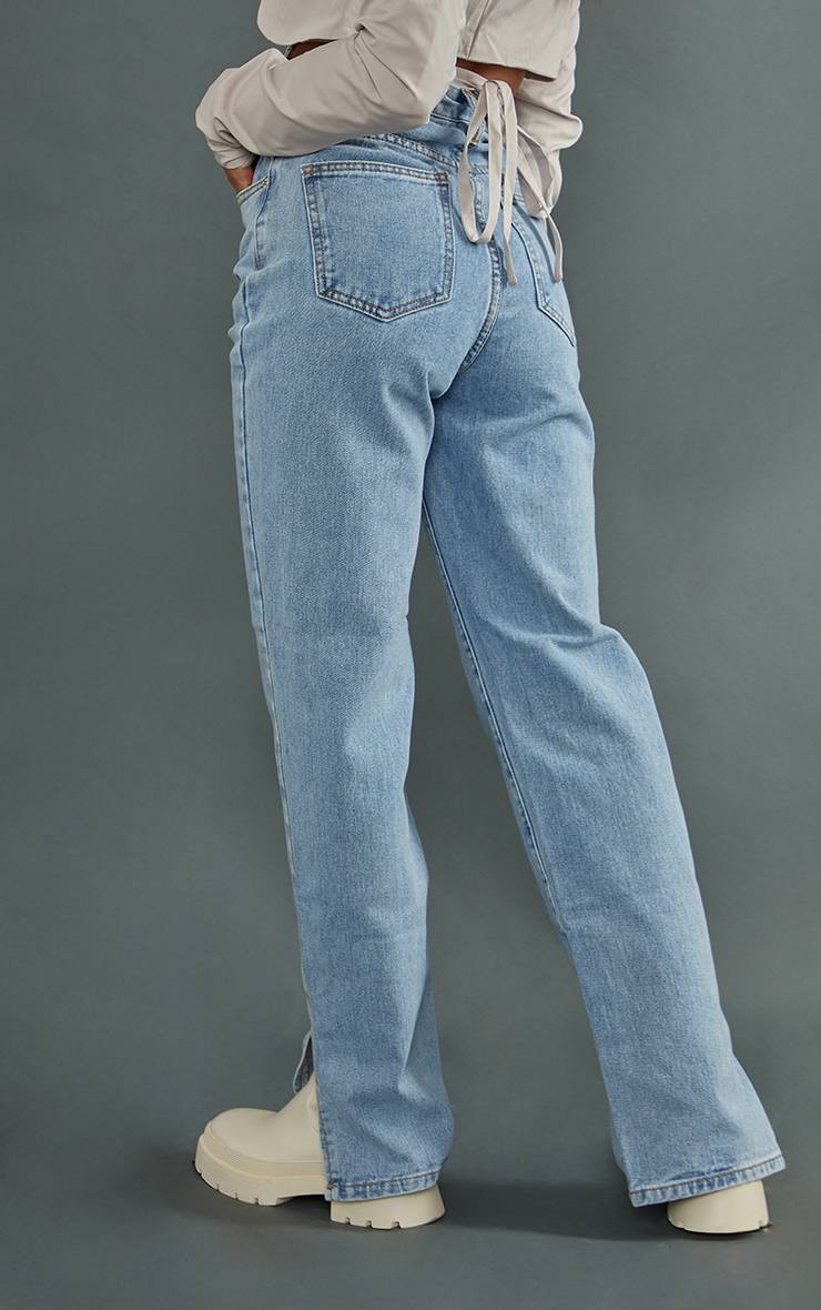 Bleu Clair Jean Petite Délavage Clair À Ourlet Fendu