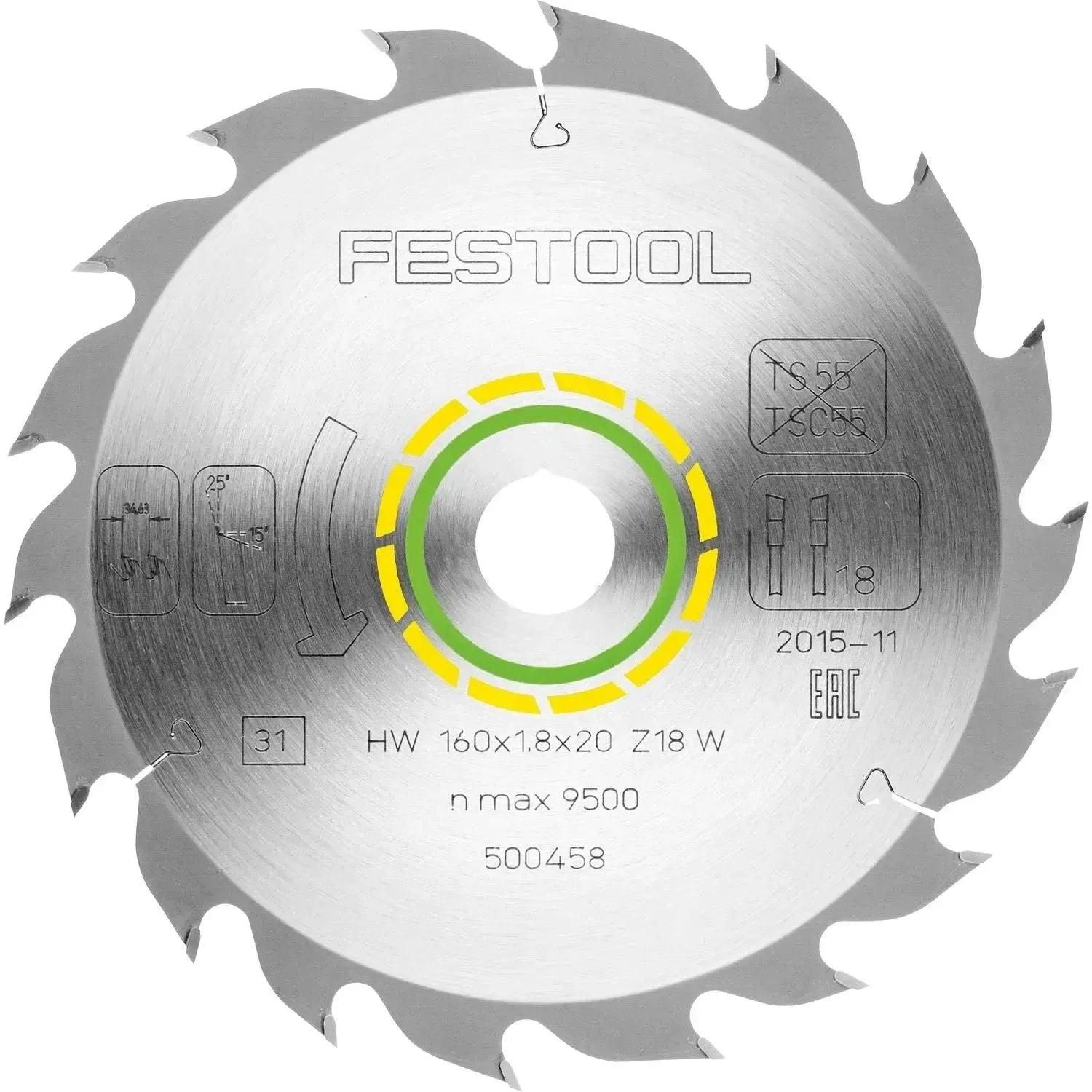 Festool Cirkelzaagblad voor Hout | Wood Standard | Ø 160mm Asgat 20mm 18T - 500458