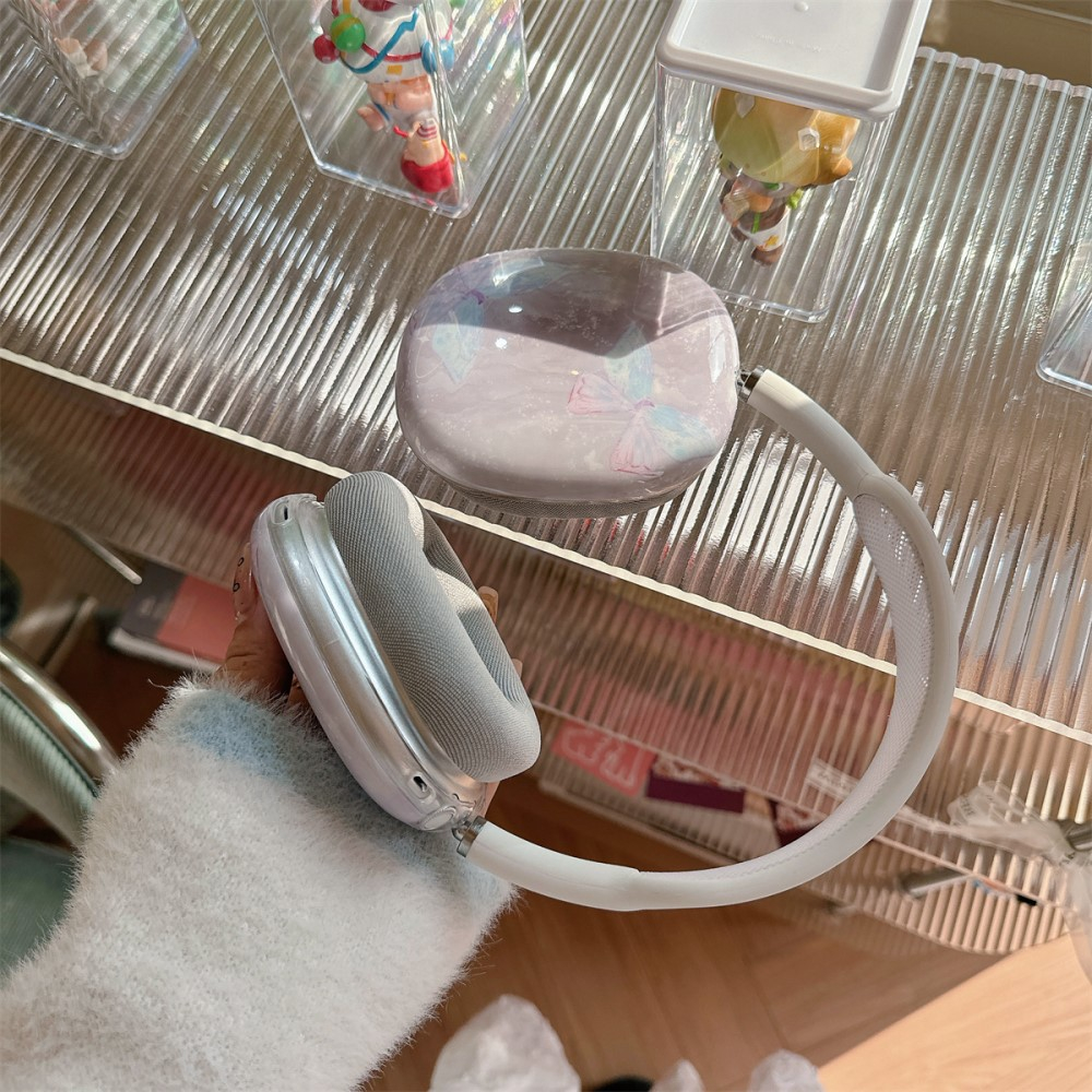AirPods Max Gummi Hülle Schutz Abdeckung Marble Marmor - Rosa (Schmetterling)