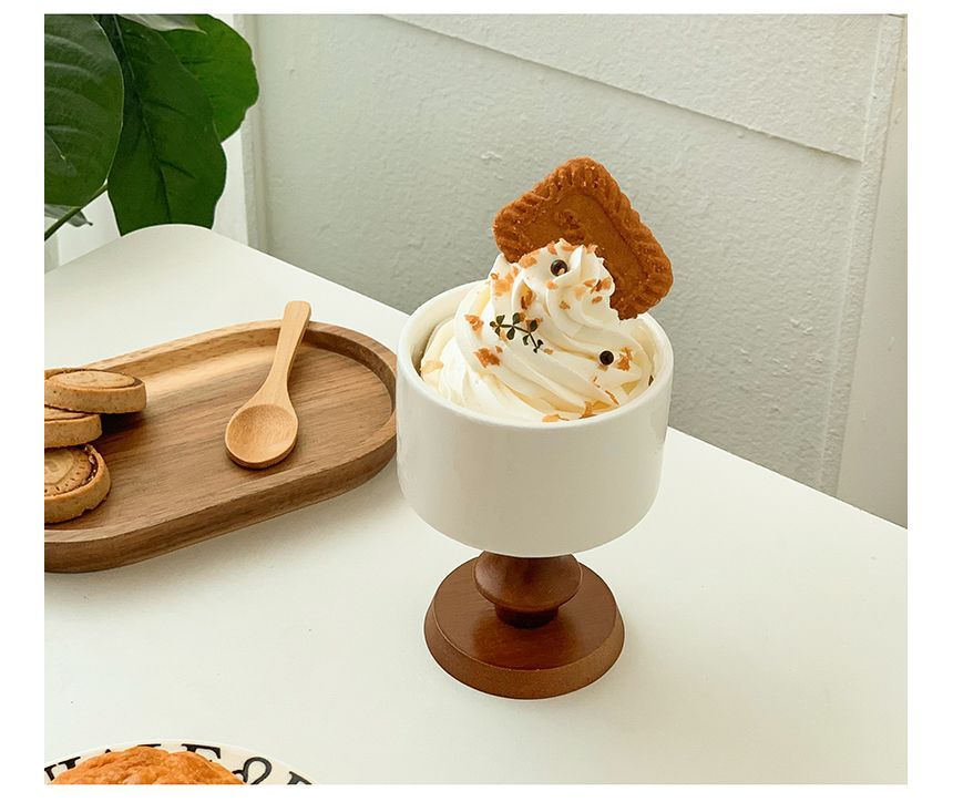 Hashi - Eenvoudige keramische dessertkom / houten lepel / houten dienblad / set (verschillende ontwerpen)