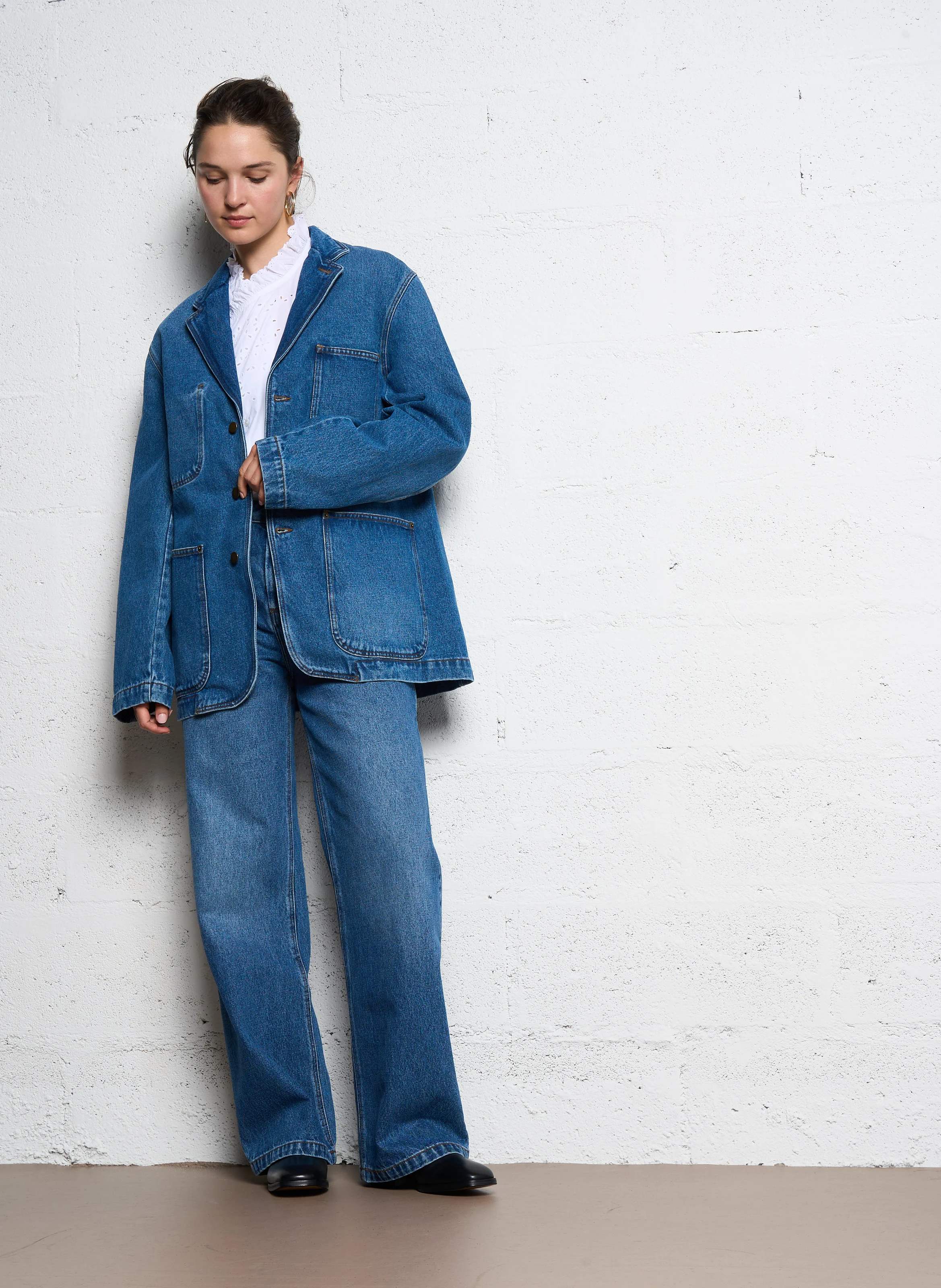 CHARLIZE - Veste oversize col tailleur en coton | Bleu