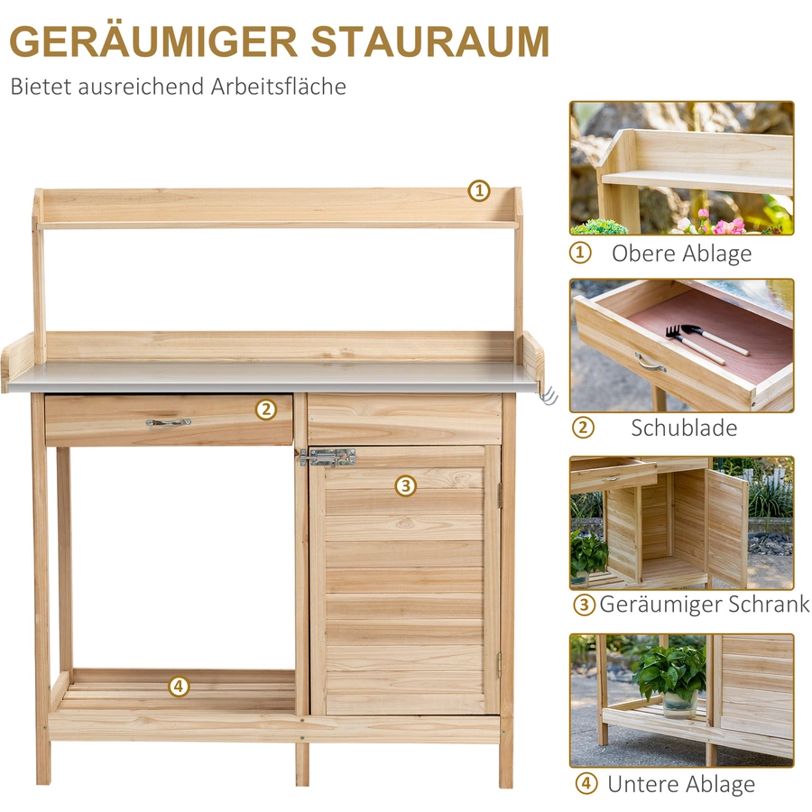 Outsunny Pflanztisch Mit Schublade und Haken natur