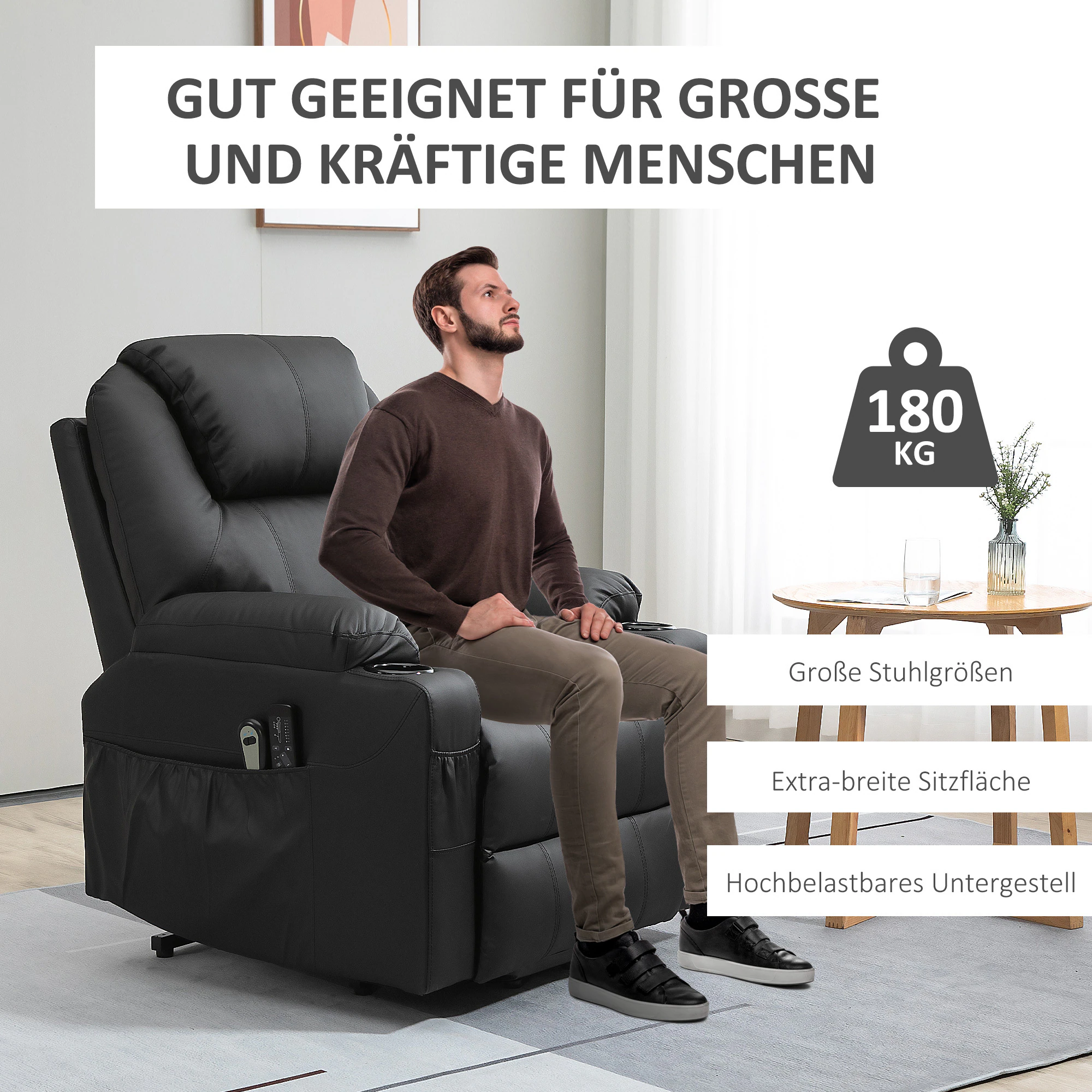 HOMCOM Aufstehsessel mit Massagefunktion schwarz 88L x 92B x 106H cm