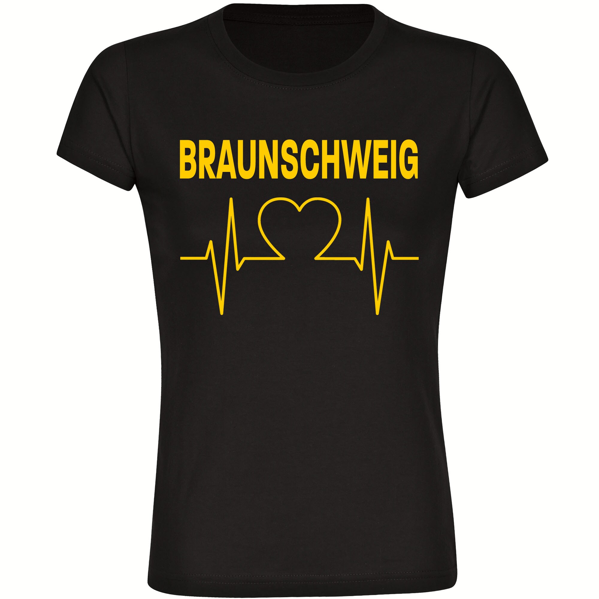 multifanshop® Damen T-Shirt - Braunschweig - Herzschlag - Druck gelb