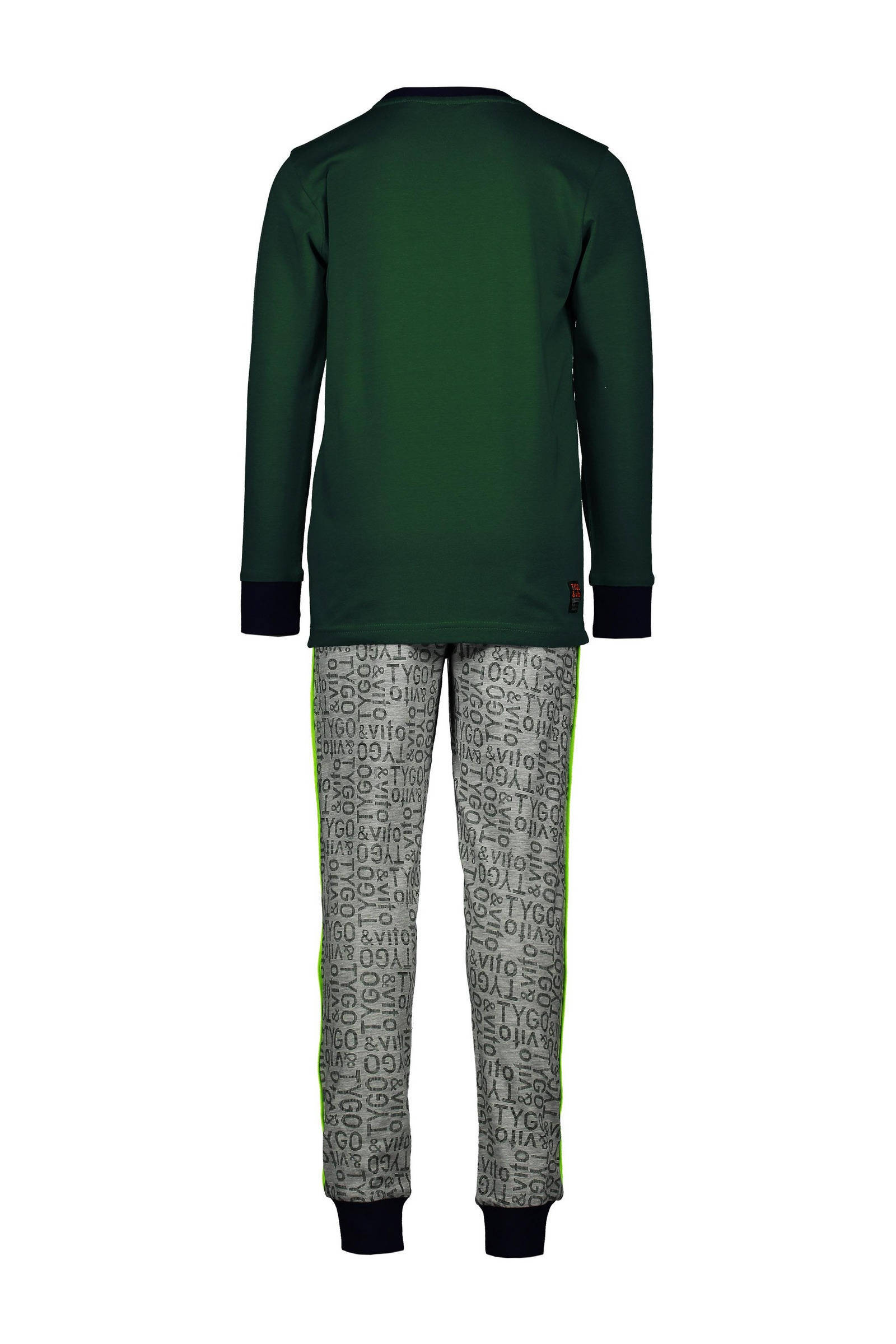 TYGO & vito pyjama met logo donkergroen/grijs melange
