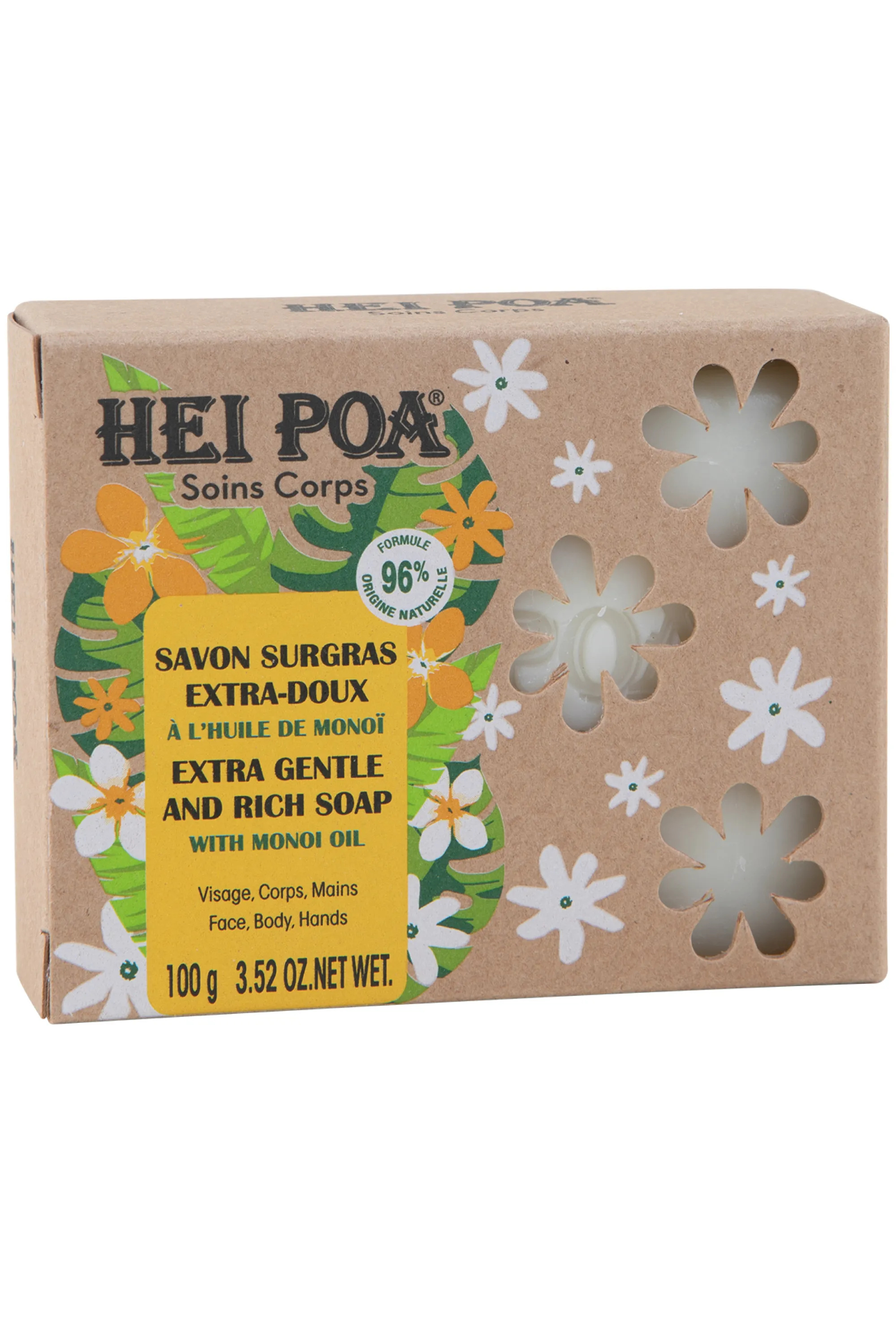 Hei Poa Savon solide extra doux au Monoï-100 g