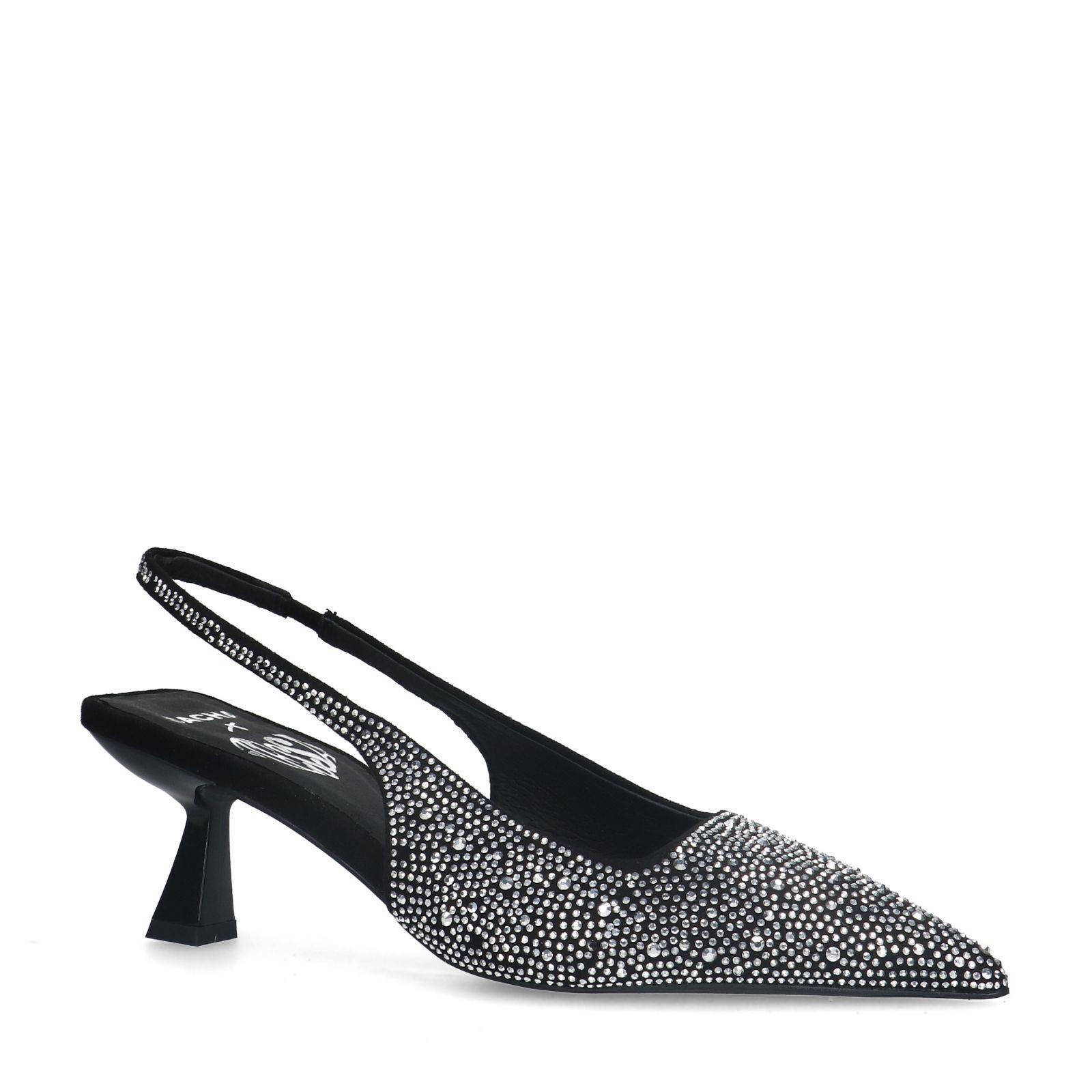 Sacha x Tessa van Montfoort  slingback pumps met strass zwart/zilver