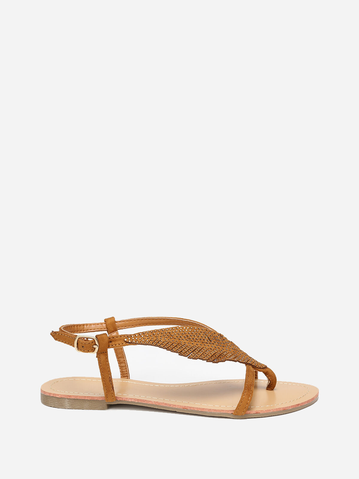 Nu-pieds à feuille en strass- Camel