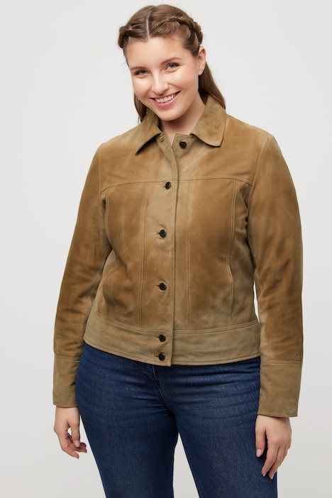 Ziegenlederjacke, Veloursleder, Hemdkragen, gefüttert