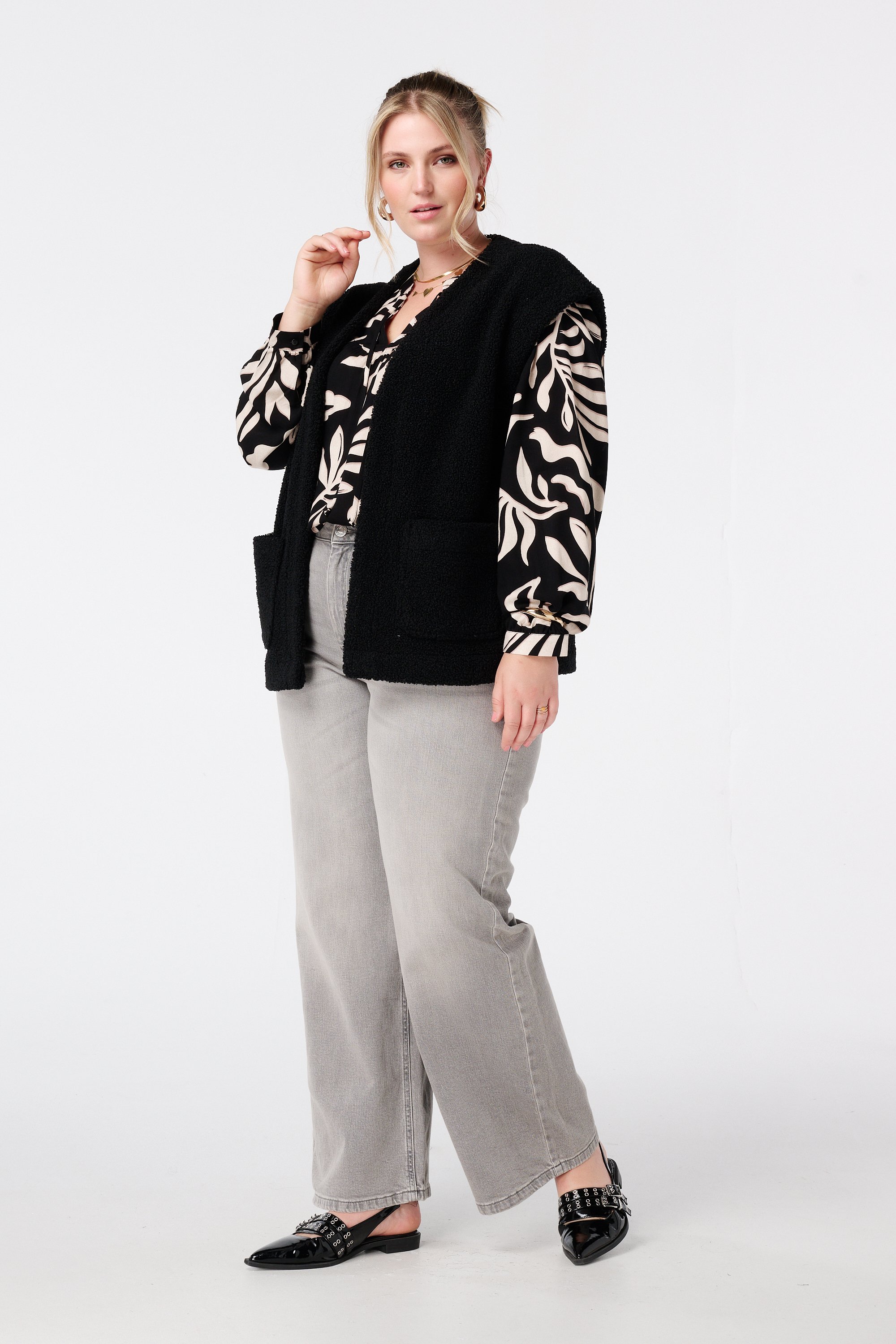 Blouse met print en klosjes Multi Neutraal