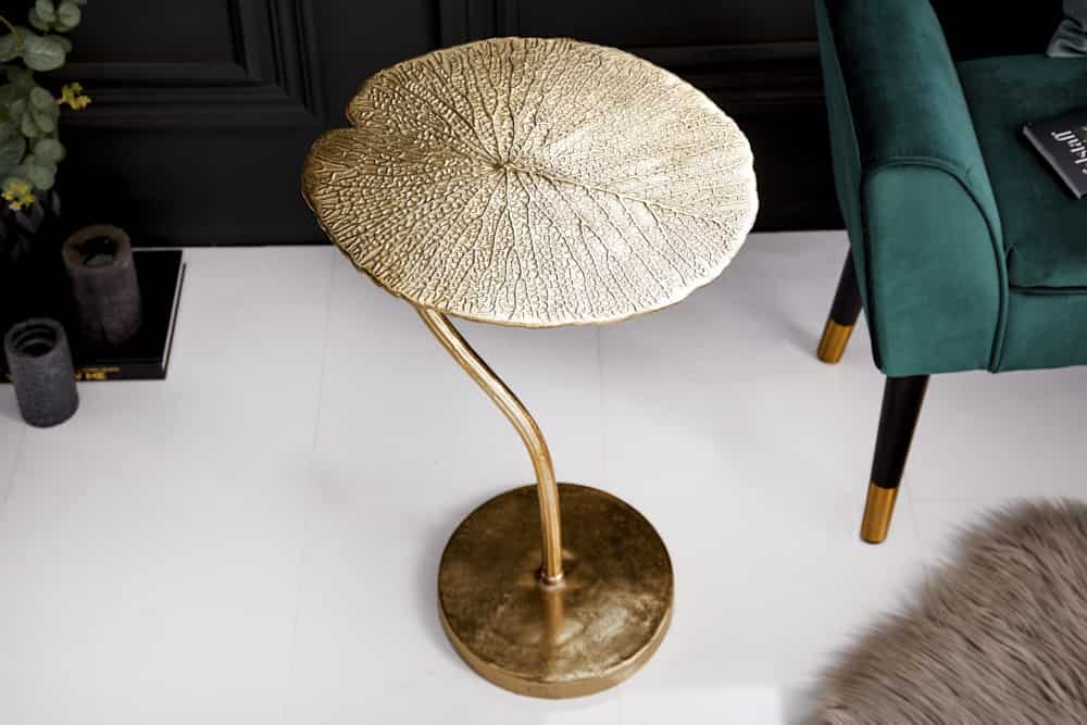 Handgearbeiteter Design Beistelltisch ABSTRACT LEAF 40cm gold