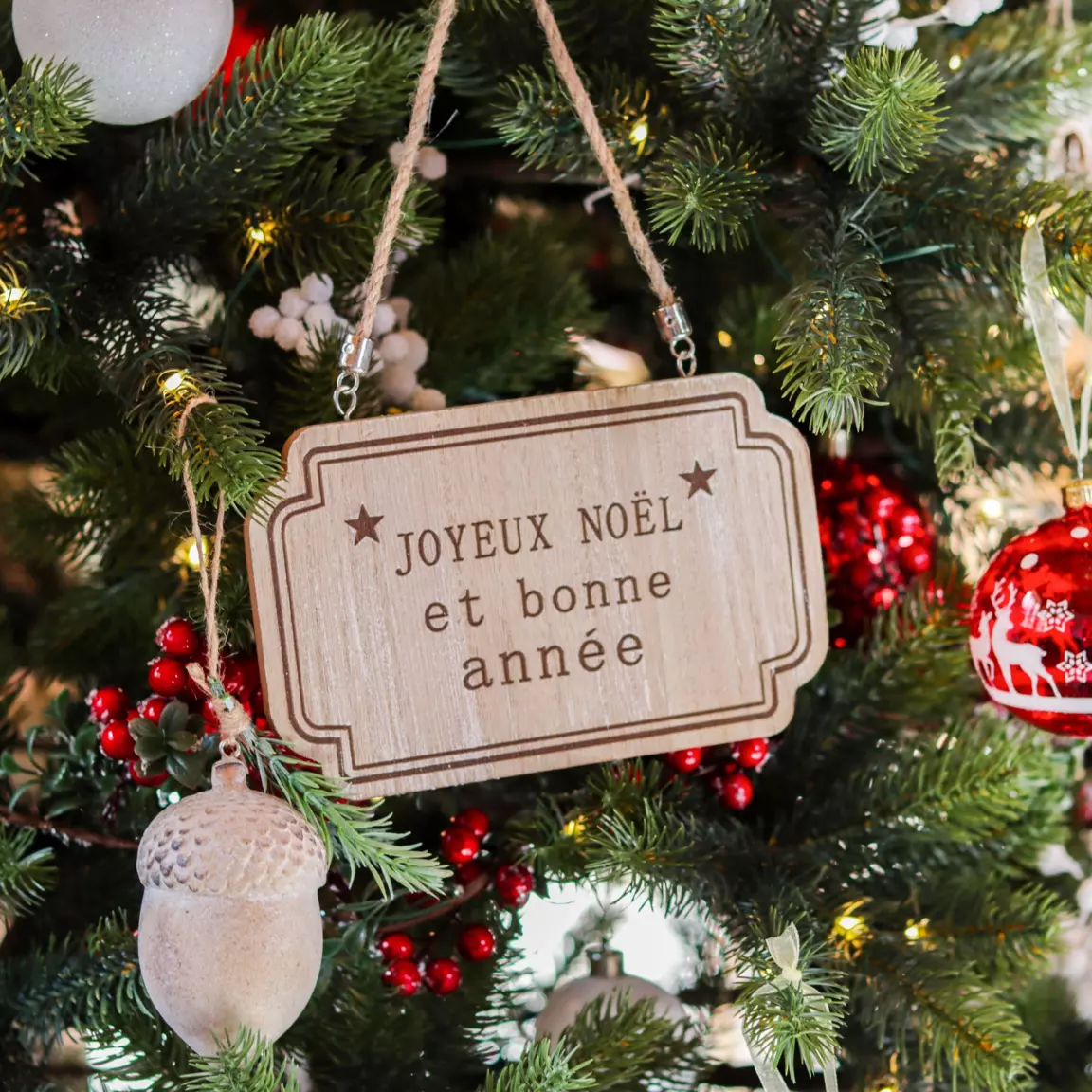 Pancarte de Noël en bois (25 x H15 cm) Bonne année