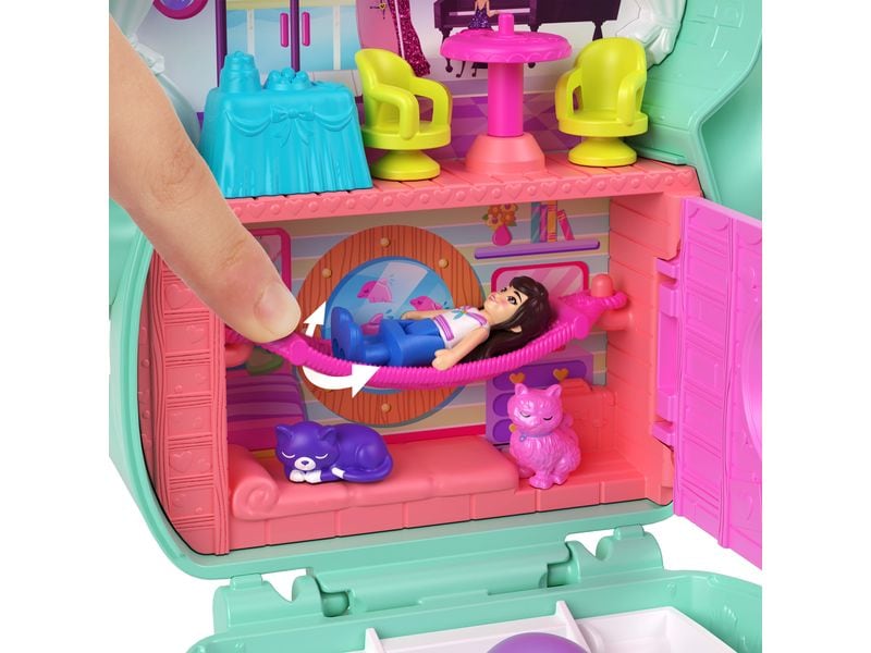 Polly Pocket Spielset Matrosenkatze Schatulle Spielzeug-Set für unterwegs mit Zubehör für Mode und Essen