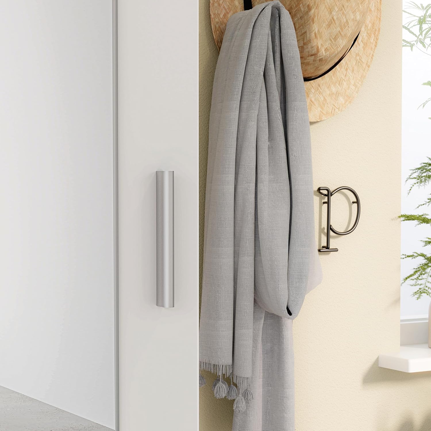 FORTE NET106 Schrank 50, Schuhschrank, Garderobenschrank, Abstellraum, Drehtürenschrank, 1-türig mit Einlegeböden, Weiß mit Spiegel, 50 cm breit x 180 cm hoch x 35 cm tief