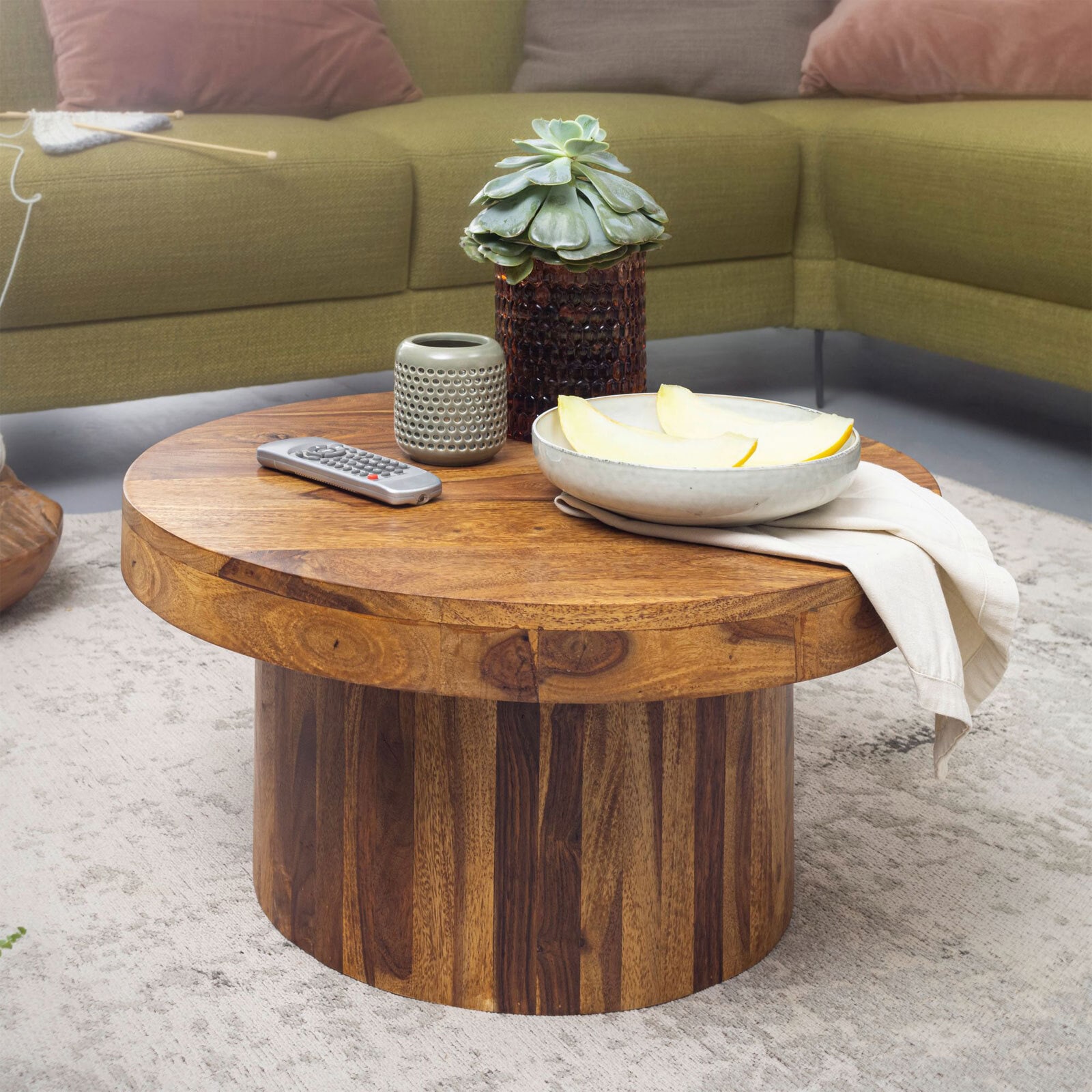 CASAVANTI Couchtisch rund 60 x 60 cm Sheesham Massivholz