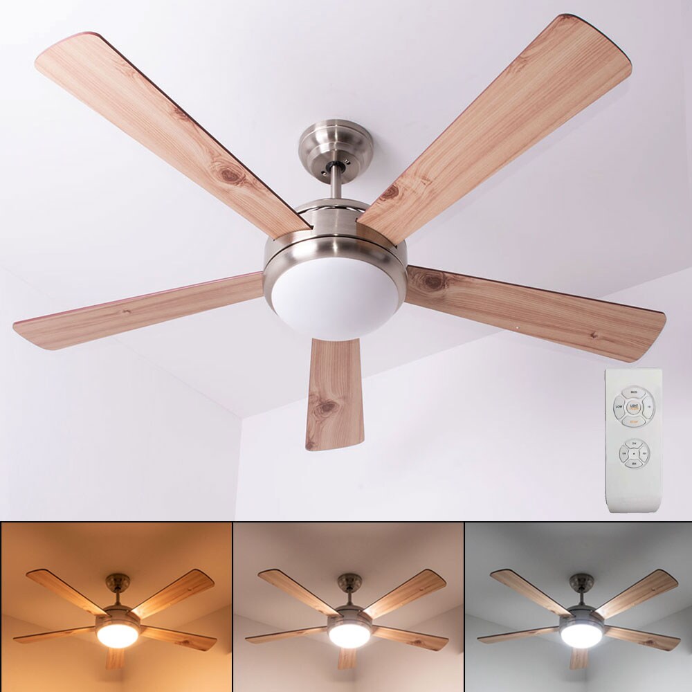 LED Deckenventilator, Fernbedienung, Holzoptik, D 132 cm