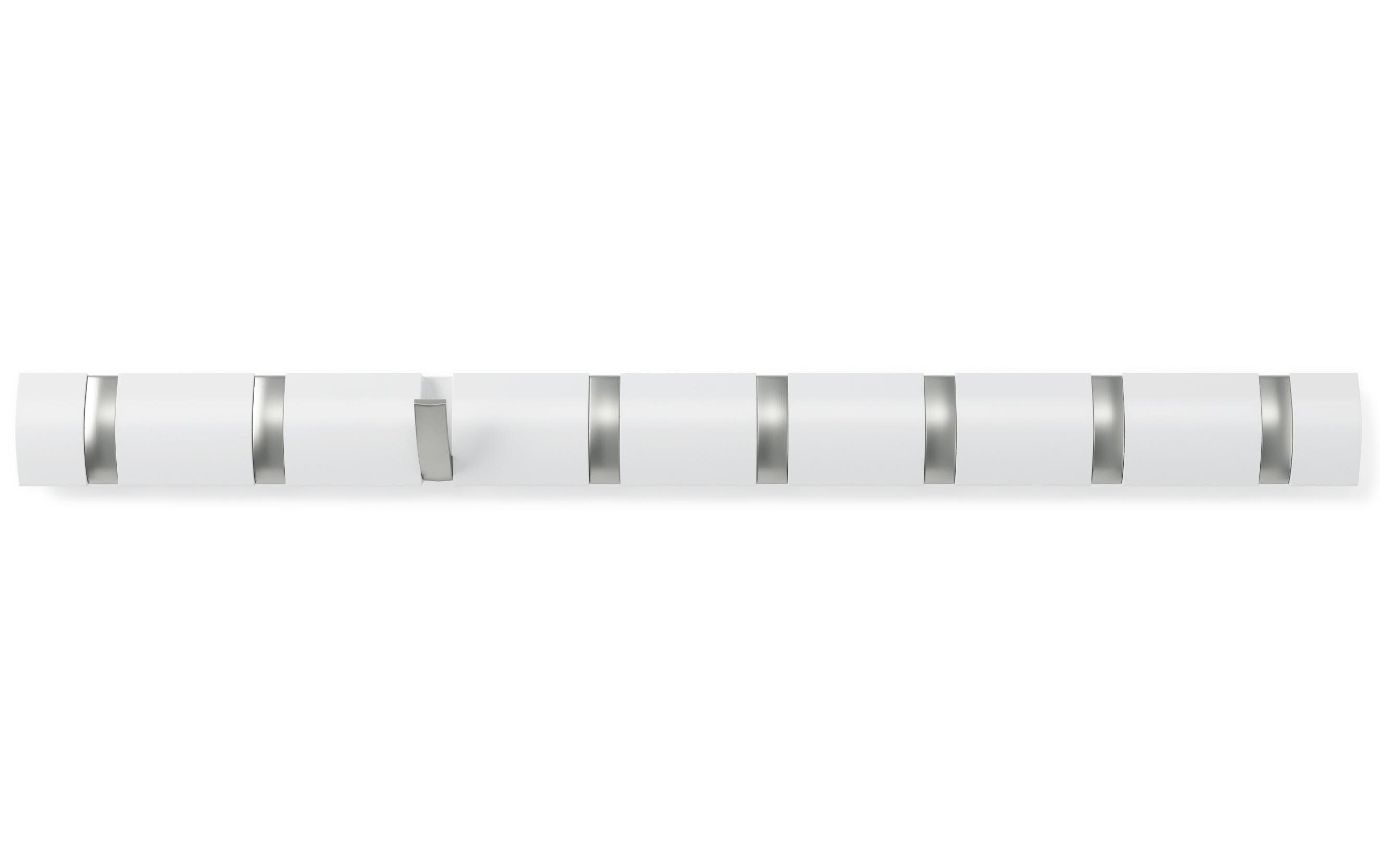 Wandgarderobe Flip 8 Haken, Weiss/SilberGarderobeleiste mit 8 Haken in Dunkelbraun und Schwarz
