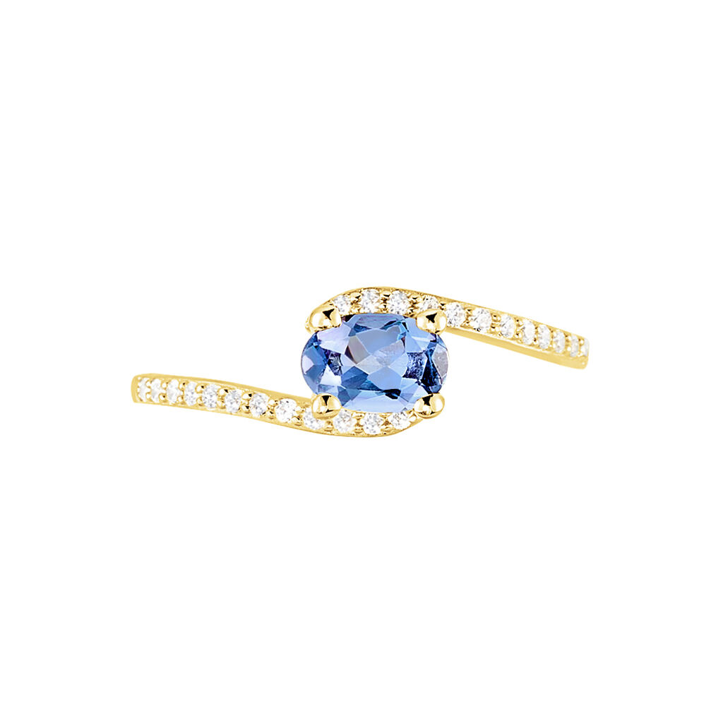 Bague Loriane Or Jaune Iolite Et Oxyde De Zirconium