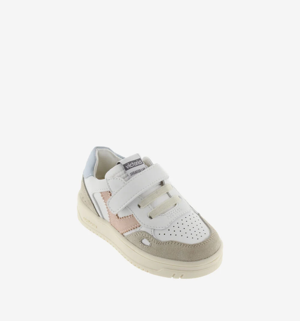 SEUL BRIDE EFFET CUIR & CUIR FENDU Baskets à semelles beiges pour enfant CELESTE