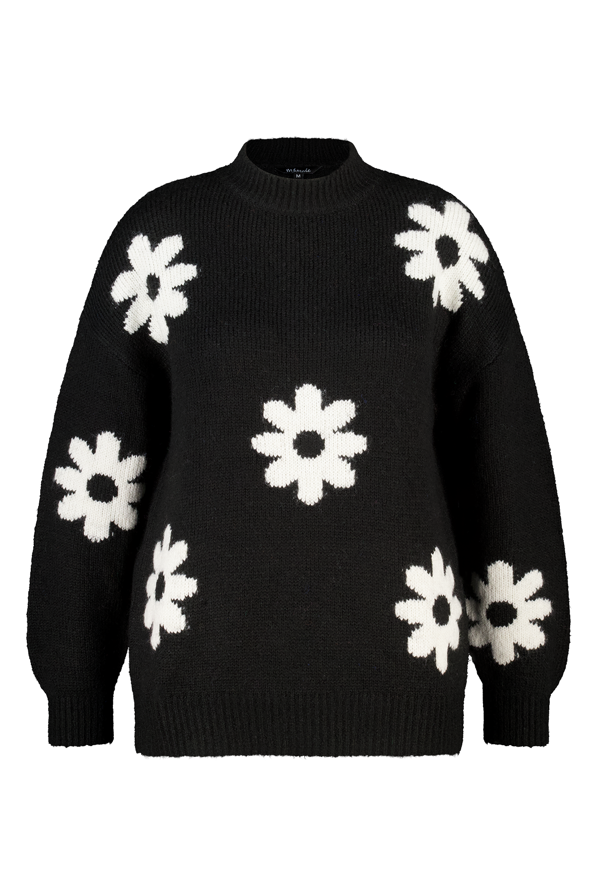 Trui met bloemen print Multi zwart-wit