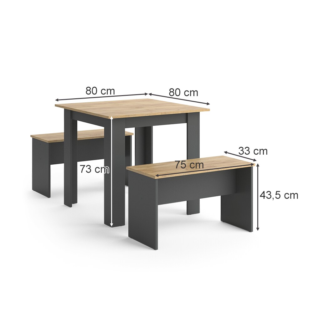 Vicco Tischgruppe Sitzgruppe Esszimmer Sentio Esstisch Anthrazit Eiche 80 cm