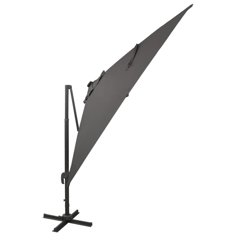 Parasol meuble de jardin déporté avec mât et lumières led 300 cm anthracite