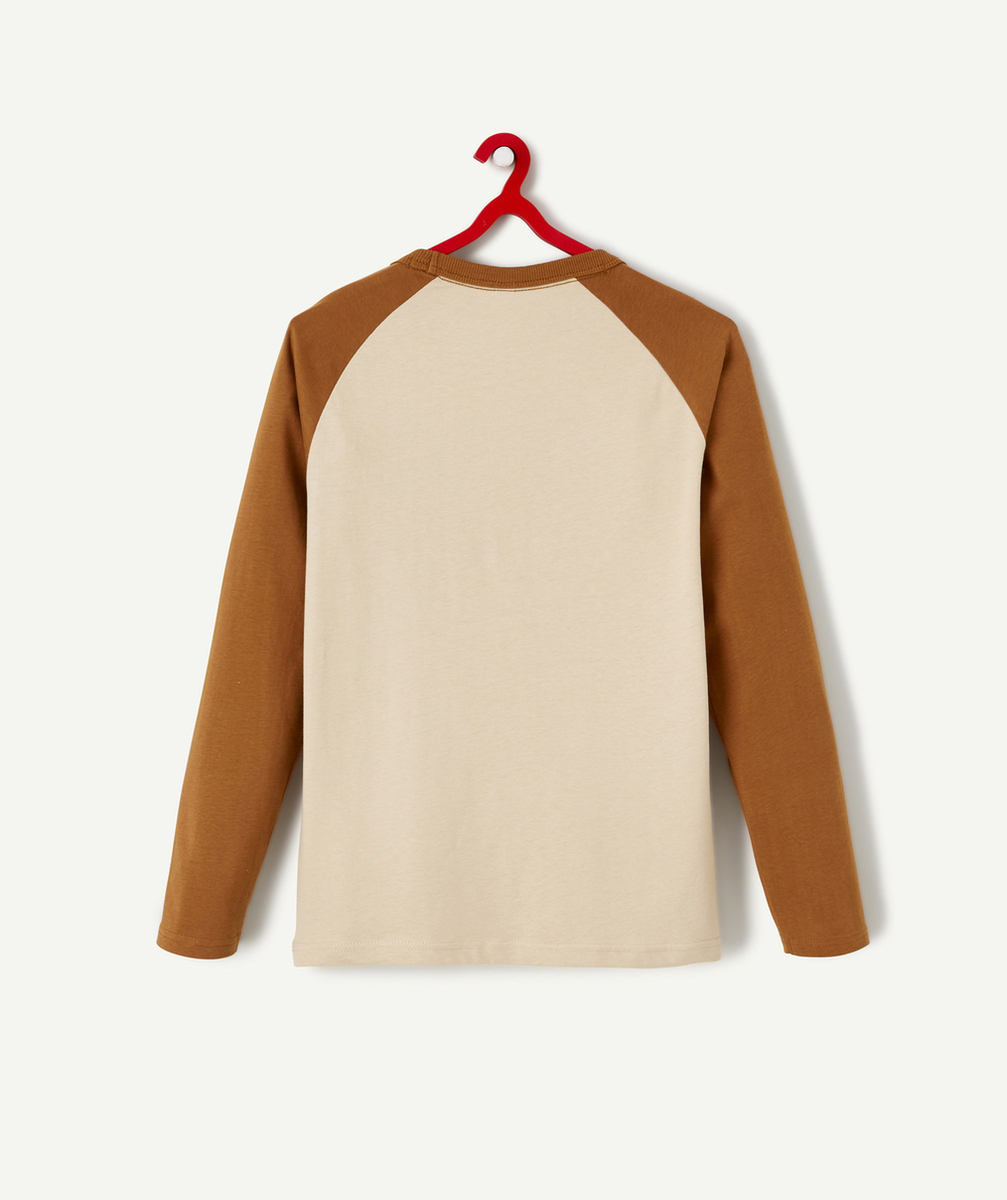 T-SHIRT MANCHES LONGUES GARÇON EN COTON BIOLOGIQUE BEIGE ET MARRON
