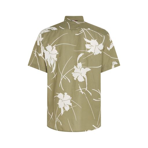 Tommy Hilfiger Tropical Print Skjorte, Faded Olive/Optic White, XXL