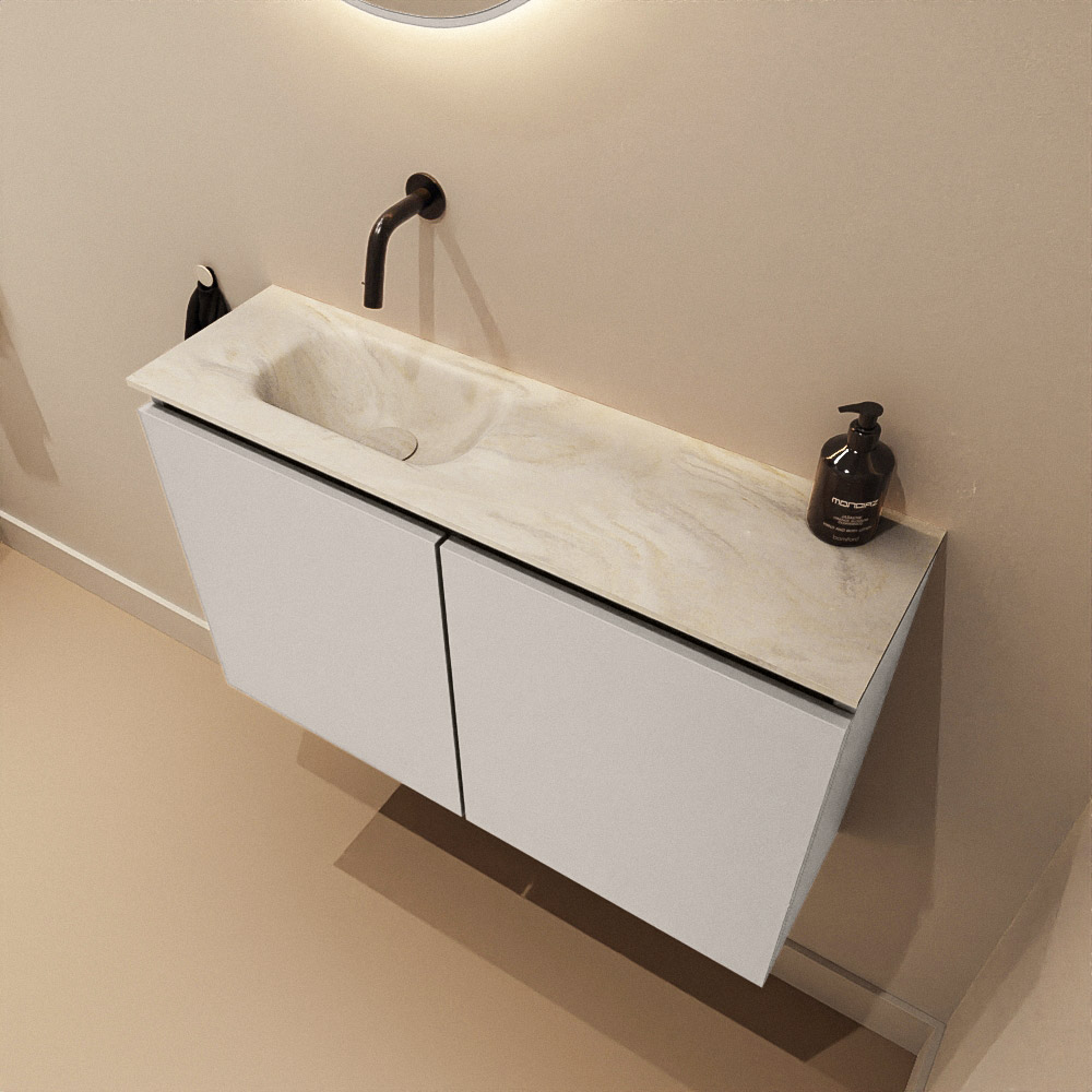 Mondiaz Ture DLux toiletmeubel 80cm linen met wastafel ostra links zonder kraangat