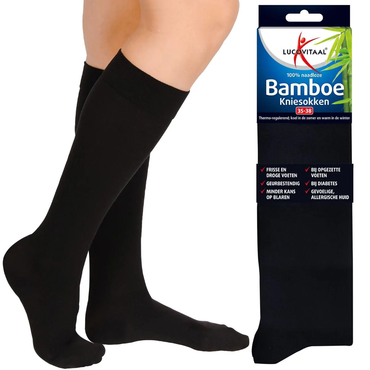 Bamboe Kniesok Zwart 2 paar