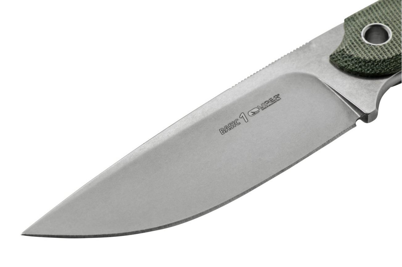 Viper Basic 1 VT4028CB, D2 Droppoint Stonewashed, Black Canvas Micarta , vaststaand mes