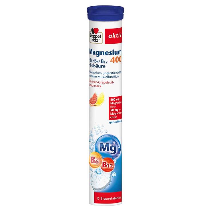 Doppelherz Magnesium 400+B-Vitamine+Folsäure Brausetabletten, 15 St