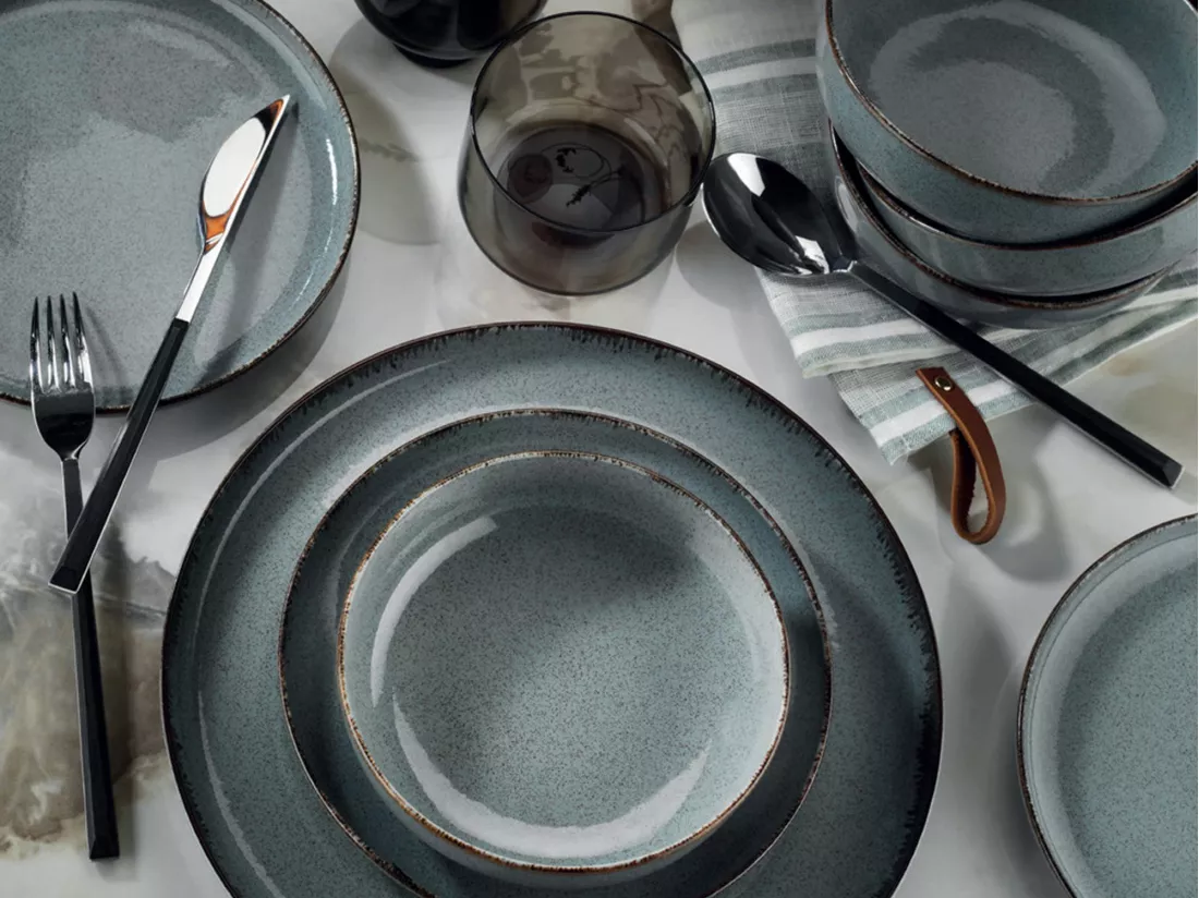 Service vaisselle en porcelaine 18 pièces - Bleu - SANCHA