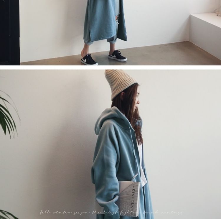 Rred - Lange hoodie met effen ritssluiting en ritssluiting