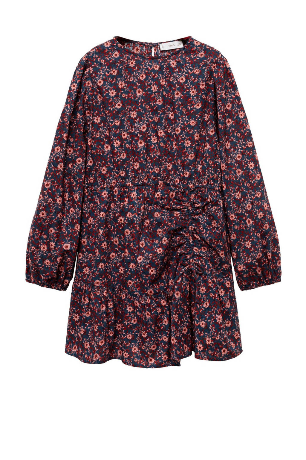Mango Kids gebloemde A-lijn jurk donkerblauw/rood/roze