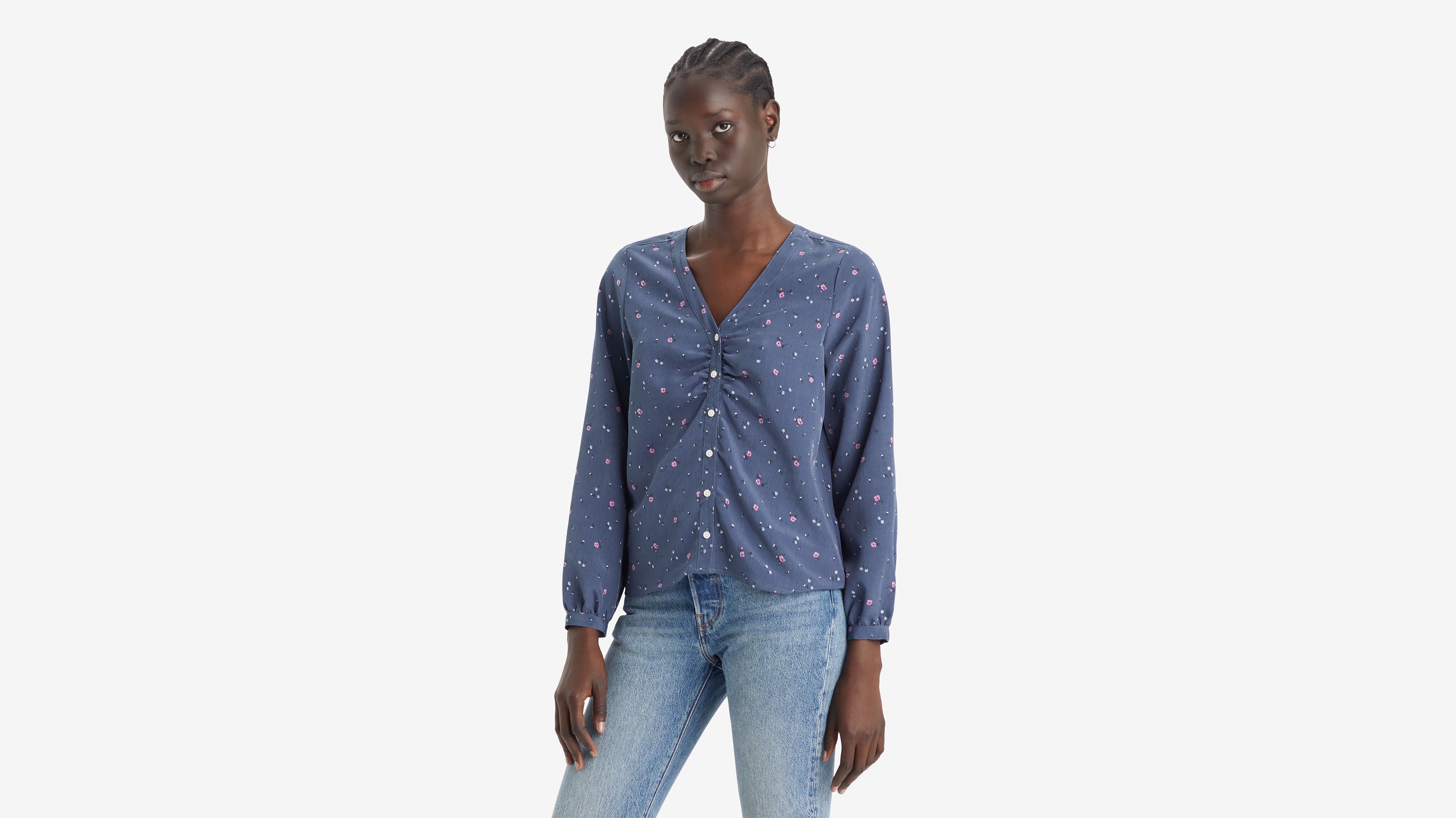 Blouse Zenda - Kitty Floral Vintage Indigo X - Bleu