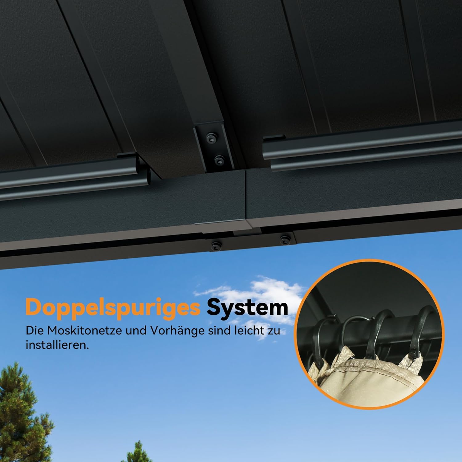 Modern Shade Hardtop Pavillon 2,4 × 2,4 m Winterfest Wasserdicht Stabil Gartenpavillon mit Verzinktem Stahldach, UV-Schutz Metallpavillon mit Seitenteilen für Garten Hinterhöfe, Terrasse, Grillbereich