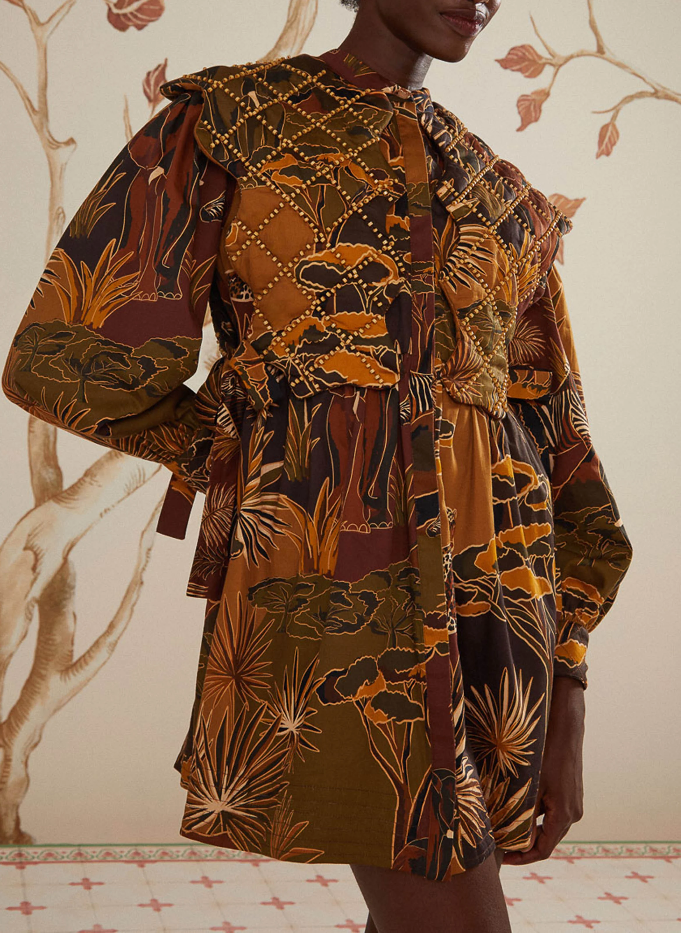 Robe avec empiècement matelassé | Marron
