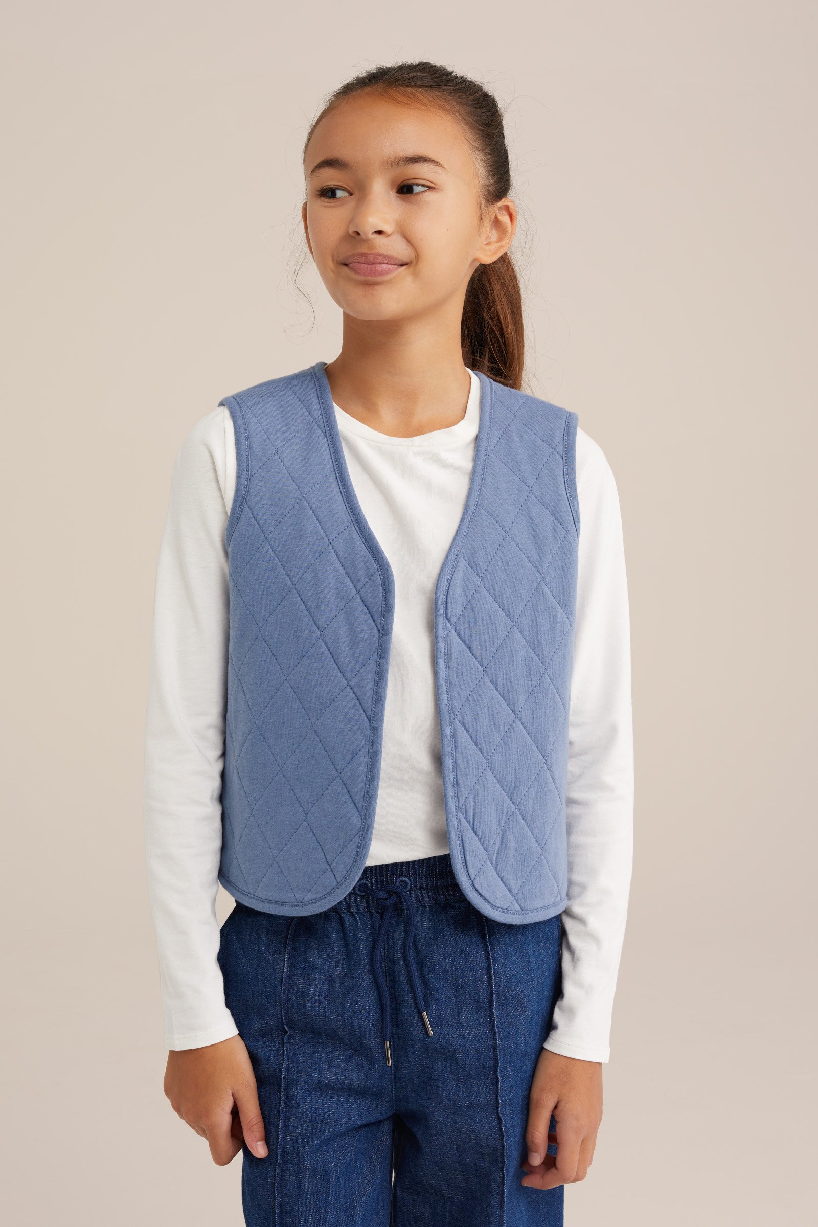 Meisjes reversible gilet met jacquard-dessin WE Fashion Blauw