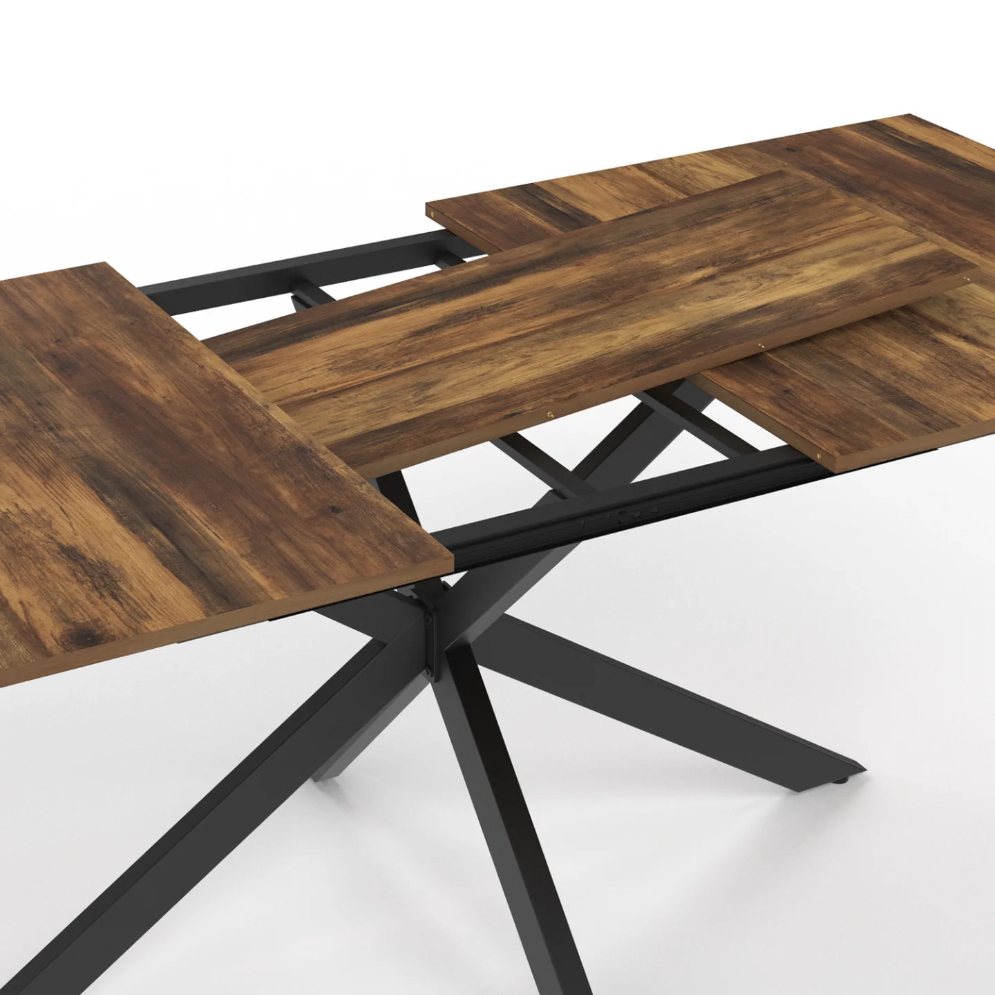 Table à manger extensible rectangle ALIX plateau HAWKINS 6-10 personnes bois foncé et noir 160-200 cm
