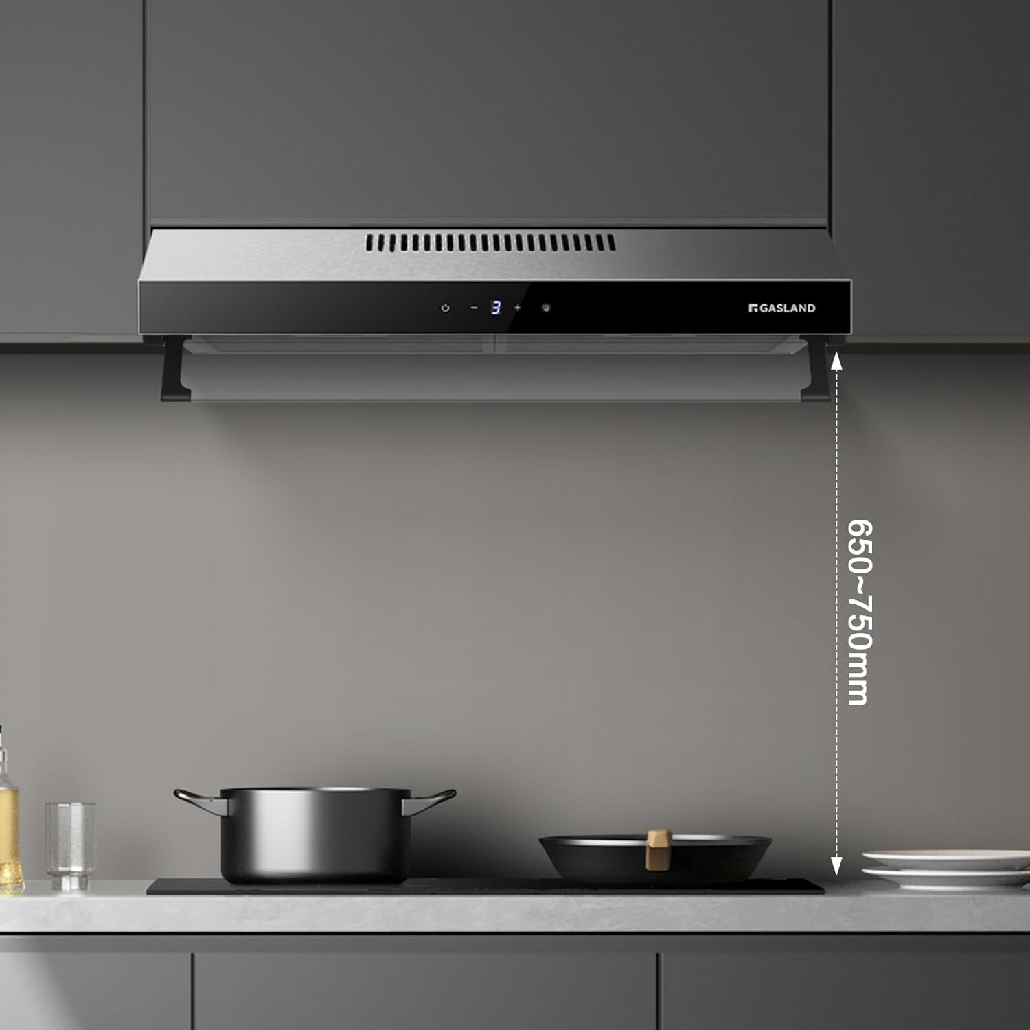 GASLAND Chef UC60SS Doppelmotor Design Dunstabzugshaube 60cm Umluft, Leise Dunstabzugshauben Abluft 333 m³/h, 3 Stufen Touch Control Unterbauhaube abzugshaube Edelstahl Silber mit Aktivkohlefilter