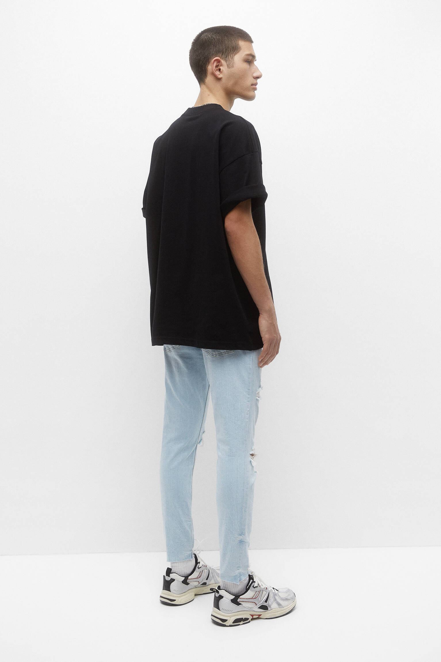 CALÇA JEANS SKINNY RASGADA - AZUL CLARO