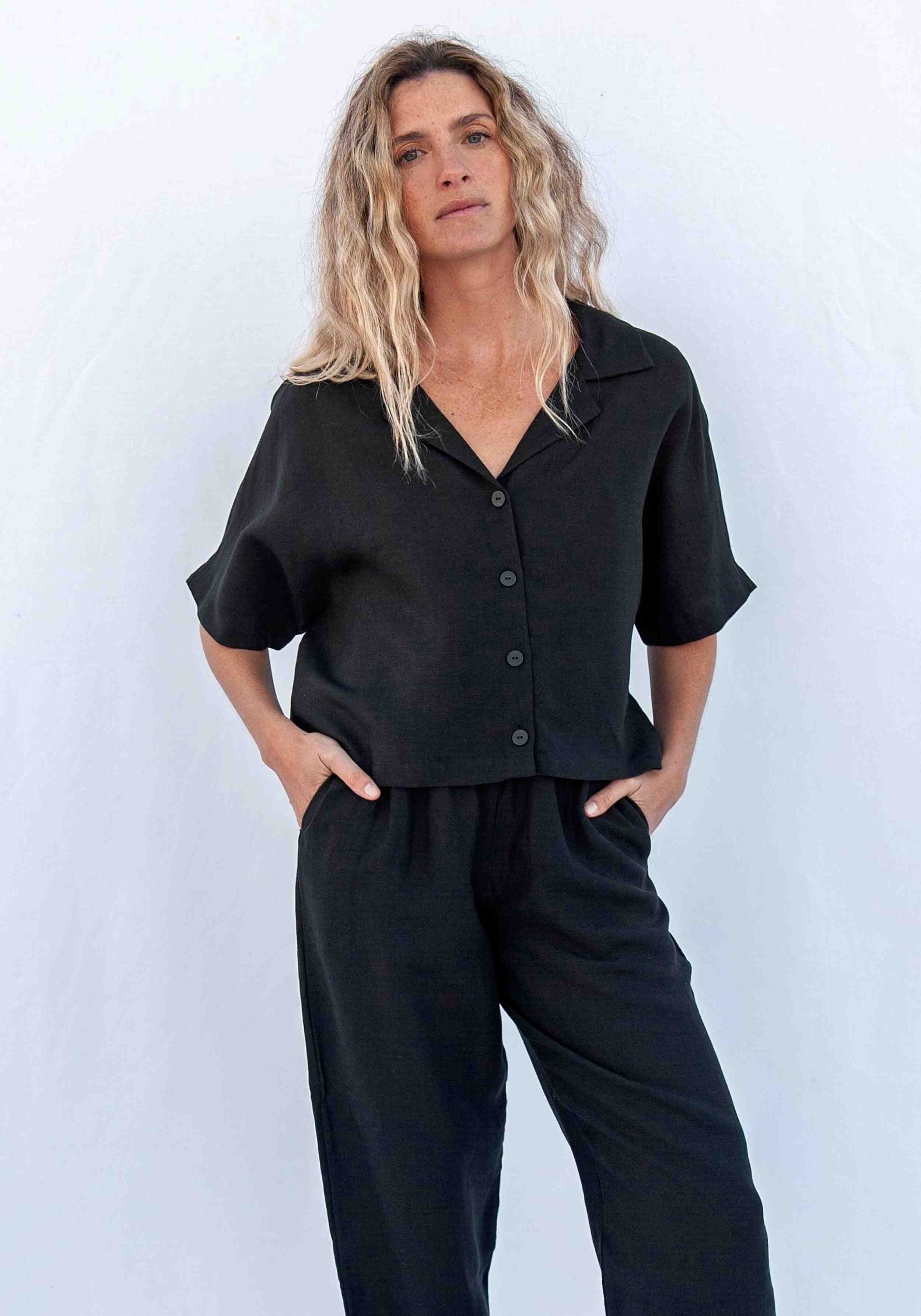 Jungle Folk Blouse Elise Linen Black